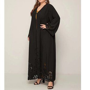 Shein Scallop Edge Laser Cut Maxi Kimono Robe, sz 4x 5x